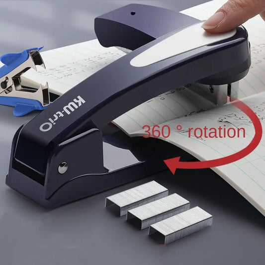360 Degree Rotary Stapler Multifunctional Heavy Duty Stapler Thickened Effortless Long Stapler Office Binding Tools